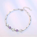 Silver Zircon Lucky Leaves Bracelet For Women Valentines Gift