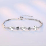 Silver Zircon Lucky Leaves Bracelet For Women Valentines Gift