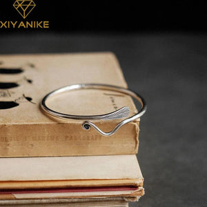 XIYANIKE Silver Hot Peacock Feather Bracelet Distressed Pattern Gift Couple