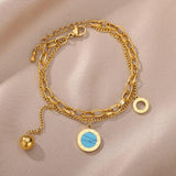 Stainless Steel Eyes Pendant Multi-layer Bracelet with Green Stone Bangle