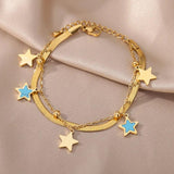 Stainless Steel Eyes Pendant Multi-layer Bracelet with Green Stone Bangle