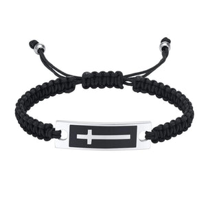 Men's Stainless Steel Cross Bracelet with Nylon Rope, Adjustable Faith Wristband