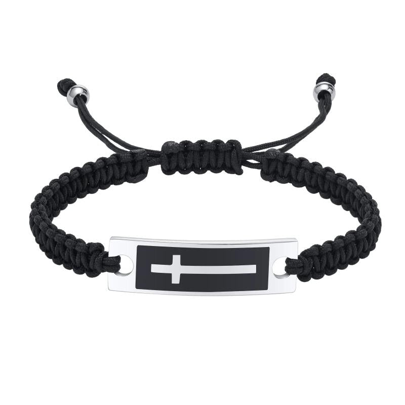 Men's Stainless Steel Cross Bracelet with Nylon Rope, Adjustable Faith Wristband