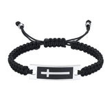 Men's Stainless Steel Cross Bracelet with Nylon Rope, Adjustable Faith Wristband