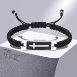 Men's Stainless Steel Cross Bracelet with Nylon Rope, Adjustable Faith Wristband