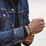 Men's Stainless Steel Cross Bracelet with Nylon Rope, Adjustable Faith Wristband