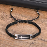 Men's Stainless Steel Cross Bracelet with Nylon Rope, Adjustable Faith Wristband