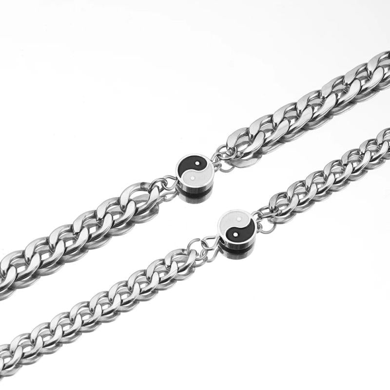 Stainless Steel YinYang Charm Couple Bracelets 2pcs/set