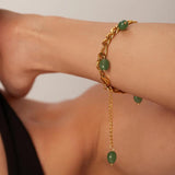 Bohemian Green Stone Tassel Pendant Chain Wrist Jewelry