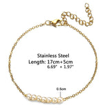 Women Stainless Steel Bracelet Simulated-Pearl Beaded Chain Charm Jewelry