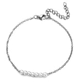 Women Stainless Steel Bracelet Simulated-Pearl Beaded Chain Charm Jewelry