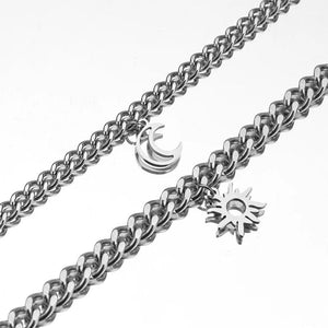 Sun Moon Couple Stainless Steel Bracelet Set Waterproof Jewelry