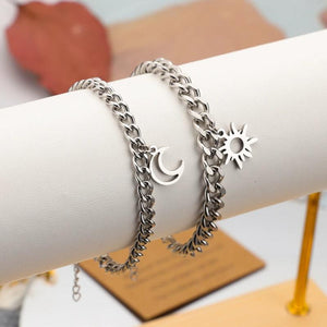 Sun Moon Couple Stainless Steel Bracelet Set Waterproof Jewelry