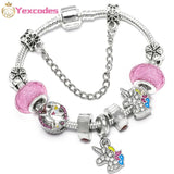 Enamel Unicorn Bangle with Crystal Beads Charm