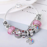 Enamel Unicorn Bangle with Crystal Beads Charm