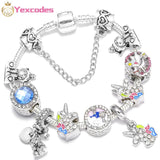 Enamel Unicorn Bangle with Crystal Beads Charm
