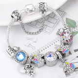 Enamel Unicorn Bangle with Crystal Beads Charm