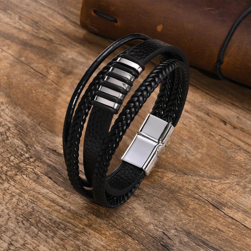 Men's Braided Leather Bracelet, Gents Wristband Bangle