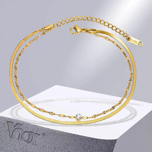 Double Chain Links Bracelets for Women, Stainless Steel Wristband
