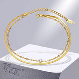Double Chain Links Bracelets for Women, Stainless Steel Wristband
