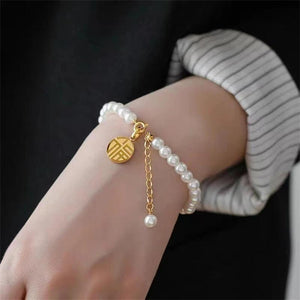 Chinese Style Lucky Letters Tag Pearl Bracelet High Female Wedding