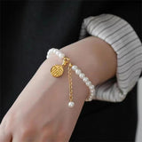 Chinese Style Lucky Letters Tag Pearl Bracelet High Female Wedding