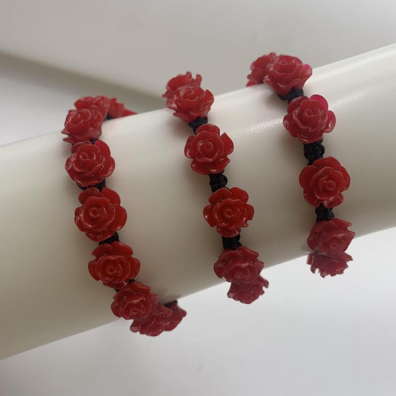 Cinnabar Red Rose Bracelet Hand-woven Jewelry