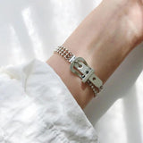Mewanry Silver Bracelet for Women Vintage Three-Layer Bead Buckle Jewelry