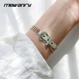 Mewanry Silver Bracelet for Women Vintage Three-Layer Bead Buckle Jewelry