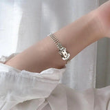 Mewanry Silver Bracelet for Women Vintage Three-Layer Bead Buckle Jewelry