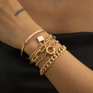 Bohemian Cuban Thick Chain Bracelets for Women Lock Snake Link Charm Bracelets