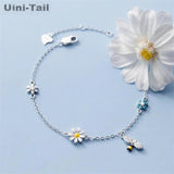 925 Silver Sweet Bee Flower Bracelet Hand Jewelry