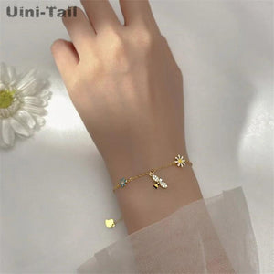 925 Silver Sweet Bee Flower Bracelet Hand Jewelry