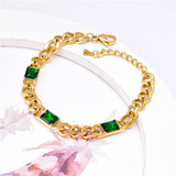 316L Stainless Steel Green Crystal Thick Link Chain Bracelet for Women Girls