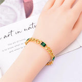 316L Stainless Steel Green Crystal Thick Link Chain Bracelet for Women Girls