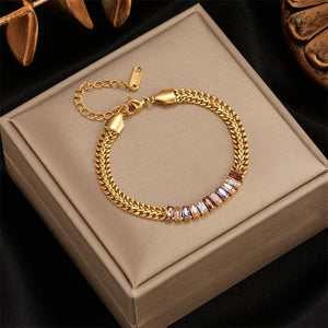 316L Stainless Steel Zircon Wide Chain Bracelet for Women Girls