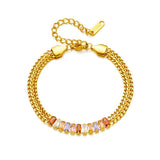 316L Stainless Steel Zircon Wide Chain Bracelet for Women Girls