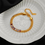 316L Stainless Steel Zircon Wide Chain Bracelet for Women Girls