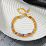316L Stainless Steel Zircon Wide Chain Bracelet for Women Girls