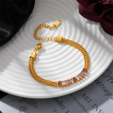 316L Stainless Steel Zircon Wide Chain Bracelet for Women Girls