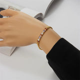 316L Stainless Steel Zircon Wide Chain Bracelet for Women Girls
