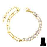 Cuban Link Chain Bracelet Women O Toggle Clasp Clear Crystal Tennis