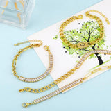 Cuban Link Chain Bracelet Women O Toggle Clasp Clear Crystal Tennis