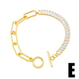 Cuban Link Chain Bracelet Women O Toggle Clasp Clear Crystal Tennis