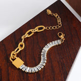 Stainless Steel Crystal Chain Bracelets Lock Charm Statement Female Jewelry