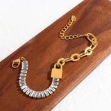 Stainless Steel Crystal Chain Bracelets Lock Charm Statement Female Jewelry