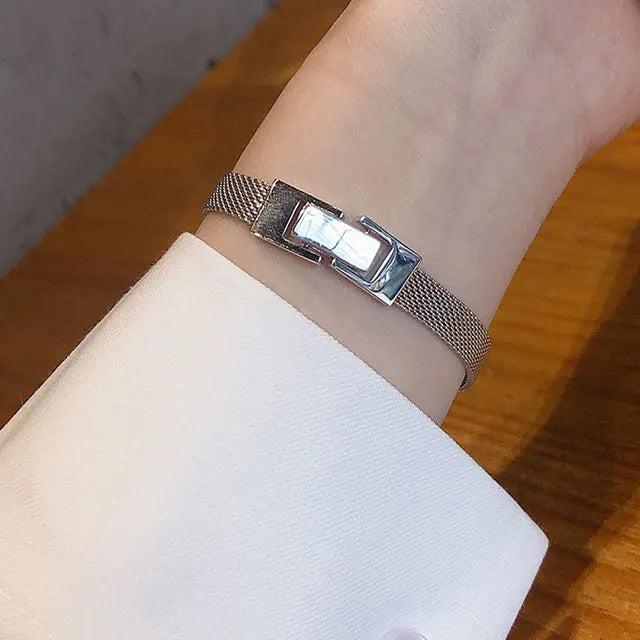 Silver Bracelets Weave Texture Chain Accessories Belt Buckle Party Jewelry