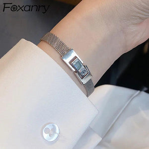Silver Bracelets Weave Texture Chain Accessories Belt Buckle Party Jewelry