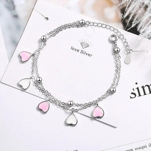 Pink Hearts Linked Chains Bracelet Resizable Jewelry