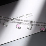 Pink Hearts Linked Chains Bracelet Resizable Jewelry